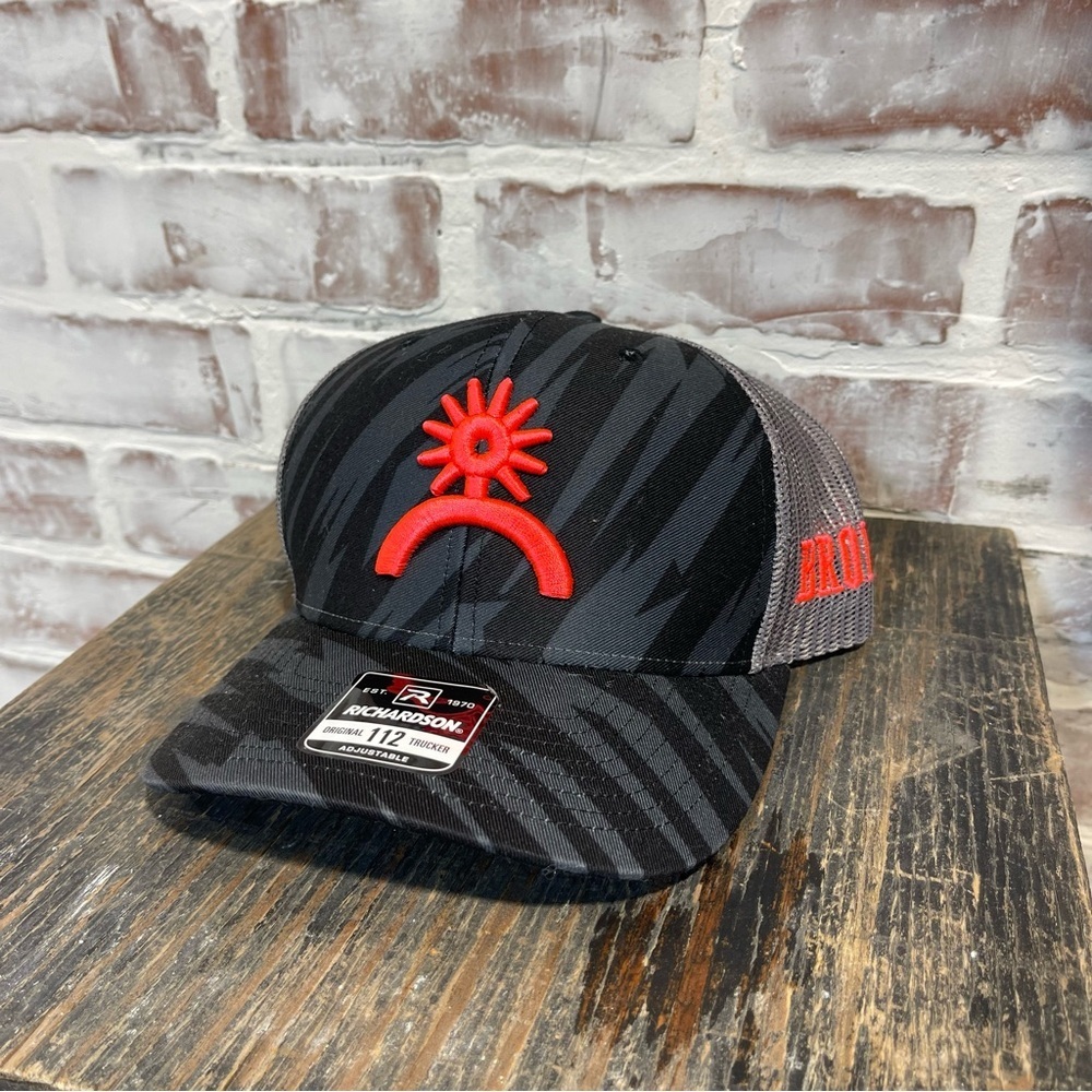 Black and Gray Trucker Hat with  spur and bronco Logo